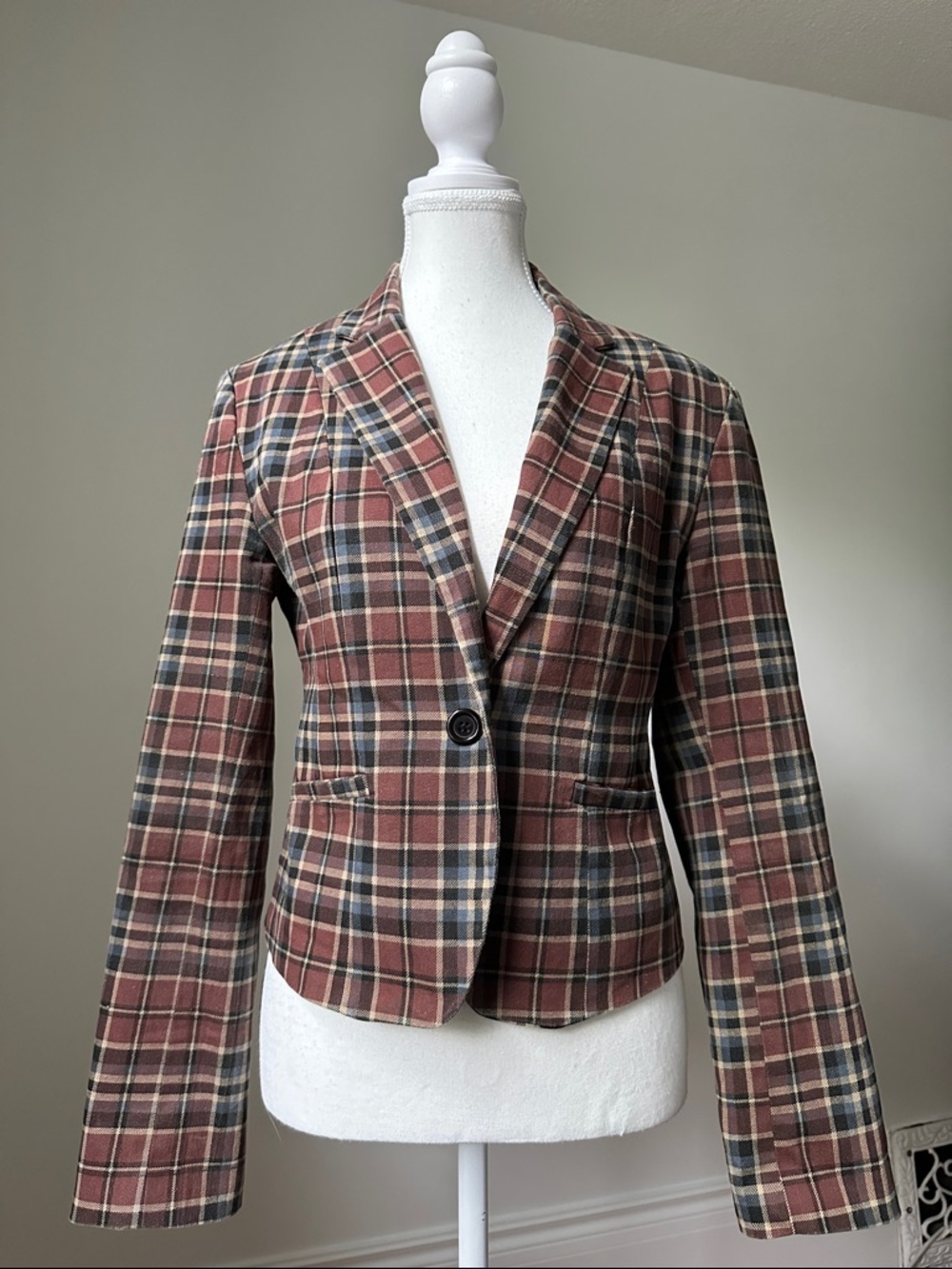 SANS‎ SOUCI Y2K Cotton Blend Plaid Preppy Academia Career Blazer Large